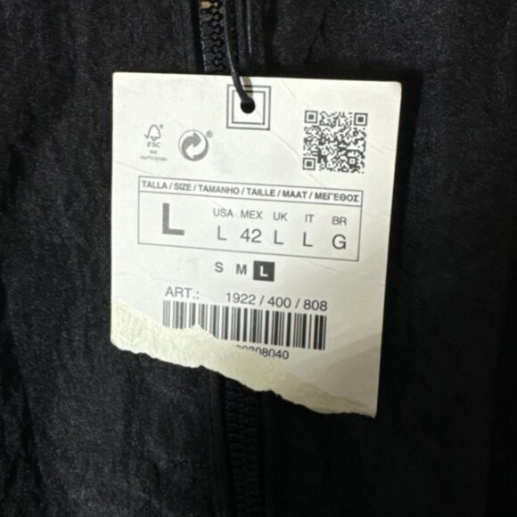 NWT Zara Shiny Silver Metallic Zip Hooded Sport Jacket Windbreaker Anorak L - Picture 5 of 7